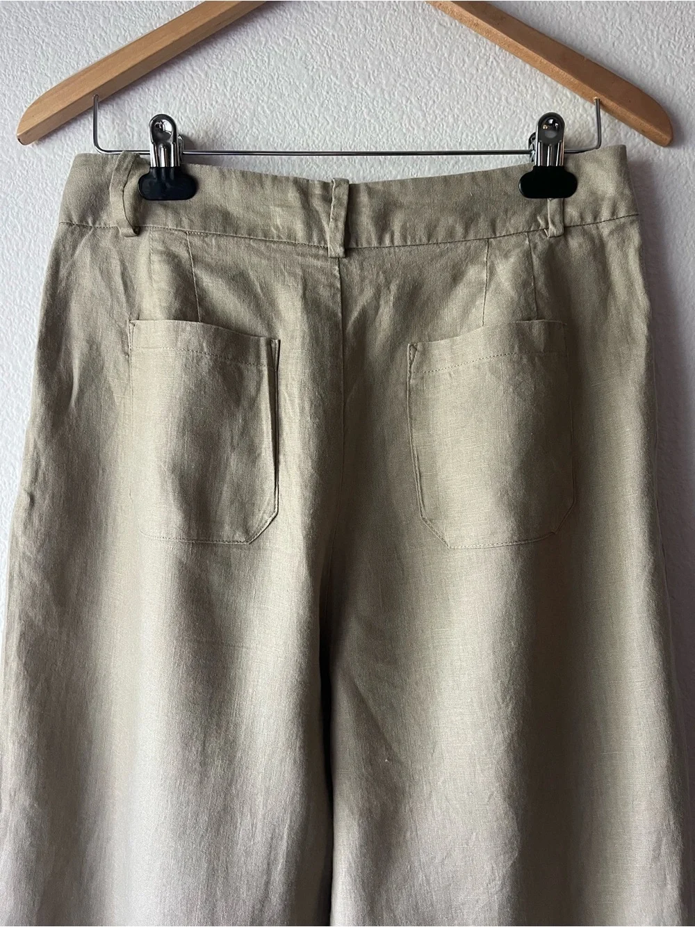 Zara Relaxed Linen Wide Leg Crop Trouser Pleat Front Pant Khaki Tan Size M